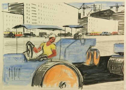 Moscow is Being Built, Woman Laying the Asphalt, 1968 (w/c on paper)