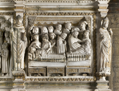 The healing of the invalid and of the epileptic, Tomb of Saint Peter, c.1336 (marble)