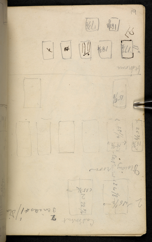 Sketches, drawings, plans, and notes, mainly connected with the designing and artistic work of Morris, Marshall, Faulkner and Co., founded April 1861, of which Morris was manager and one of the most active designers, Add MS 45336 f.19r (pencil on paper)