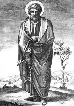 Saint Peter and his creed : " in Deum Patrem omnipotentem creatorem ceoli et terre", engraving