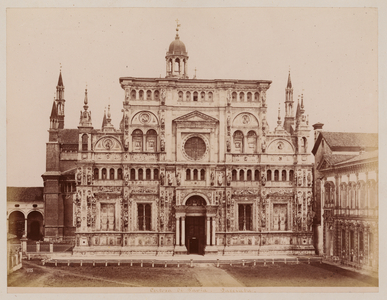 La Certosa di Pavia: Facade of the Certosa (b/w photo)