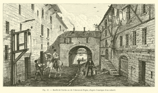 Ruelle de l'Arche ou de l'Abreuvoir Popin; d'apres l'enseigne d'un cabaret (engraving)