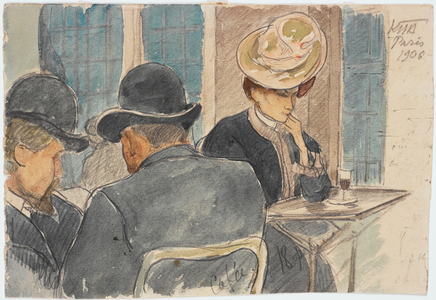 Cafe Scene in Paris, 1906 (watercolour & pencil on sketchbook sheet)