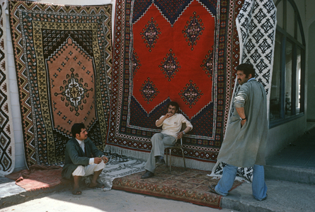 Carpet stall in market, South Tunisia, North Africa (photo)