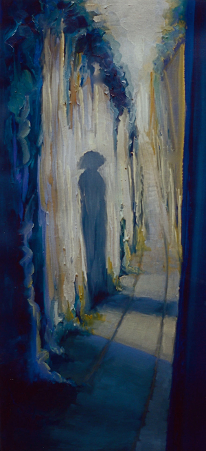 Patience, 2000 (oil on panel) Shadow woman in alley.