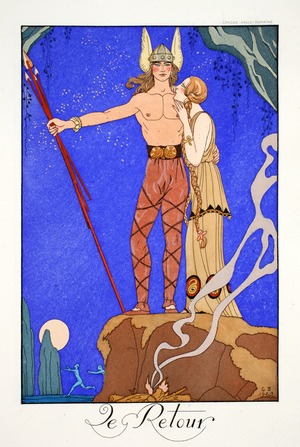 The Return, 1923, from 'Falbalas & Fanfreluches, Almanach des Modes Présentes, Passées et Futures', 1924 (colour litho)