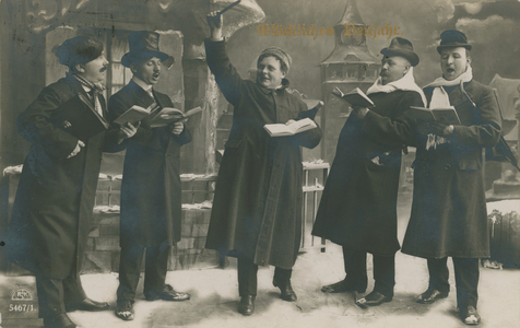 Postcard of Germans singing in the New Year, sent  on 31st December 1913 (b/w photo)