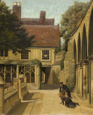 The Little Cloisters, Gloucester (oil on canvas)