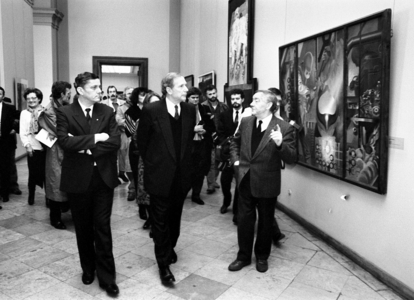 Klaus von Dohnany (center, GER First Mayor Hamburg), Wolfgang Berghofer (left, GDR..., 1987 (photo)