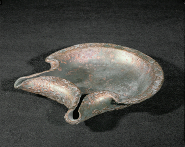 Elaborate oil lamp. Bronze, Persian Period From Megiddo (bronze)