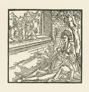 Delilah cuts off Samson's hair, 1493 (woodcut)