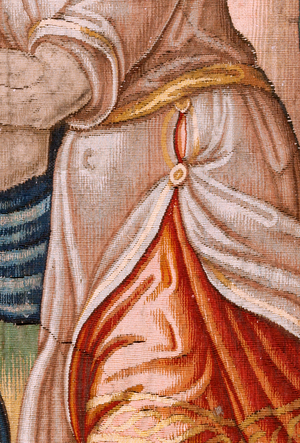 Diocesan museum (Museo Diocesano). Flemish tapestry. Brussels. Atelier François Geubels. Series Story of Gideon. The Israelites hand their portion of the booty to Gideon (Los israelitas entregan a Gedeón su parte del botín). Silk and wool. Bequest of Bishop Vicente Roca de la Serna. Baroque. 1534-1571, in the cathedral since 1608.