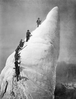 Mountain climbing, 1820 (b/w photo)