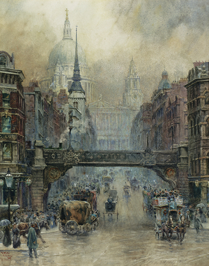 St. Paul's from Ludgate Hill (pencil & watercolour on paper)