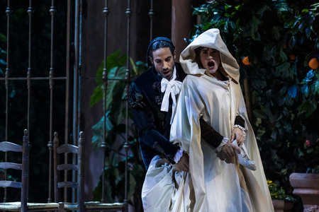 Dress rehearsal, Alessio Arduini as Figaro and Natalia Labourdette as Susanna in act 4 of the opera "The marriage of Figaro" by Wolfgang Amadeus Mozart at Teatro de la Maestranza, Seville, Spain, 9 december 2022 (photo)