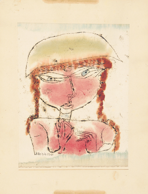 Red girl with yellow cloche, 1919 (w/c over oil-transfer drawing on paper)