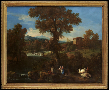 A River Landscape with Washerwomen and Cowherds in the Foreground, Late 1730s (oil on canvas)