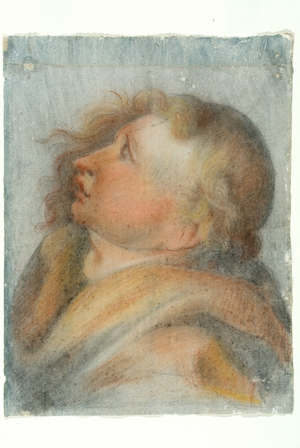 Manly head, c.1650-1750 (pastel, charcoal and blood on paper)