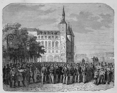 Saint-Simonian demonstration in Paris around 1830 (Engraving)