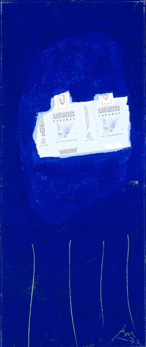 Gauloises on Blue #1, 1972 (oil, acrylic & collage on canvasboard)