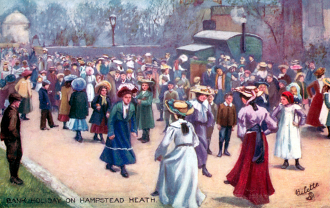 Bank Holiday on Hampstead Heath (colour litho)