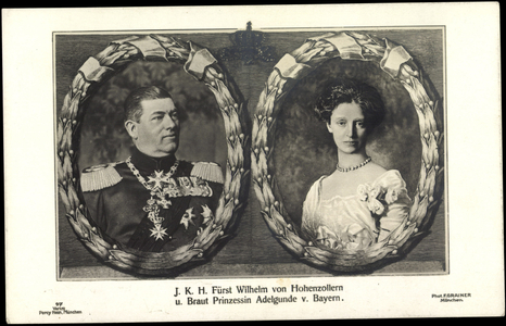 Ak Prince William of Hohenzollern, Princess Adelgunde of Bavaria (b/w photo)