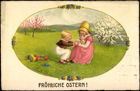 Artist Ebner P., congratulations Easter, children, rabbit
