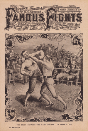 The fight between the Game Chicken and Steve Carte (litho)