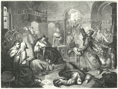 A Finnish sorcerer foretelling the imminent death of Ivan the Terrible (engraving)