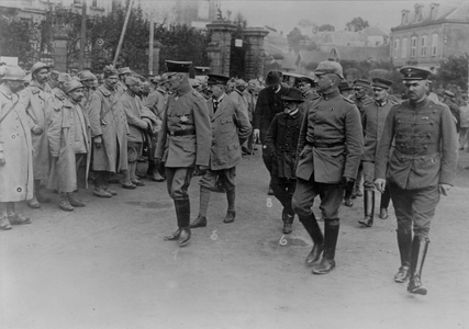 Germans Standing Guard over Prisoners of War, 1916 (b/w photo)