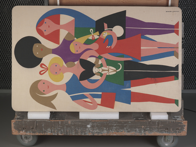 Textile Panel; 'Girls' (cotton, silk screen ink or dye)