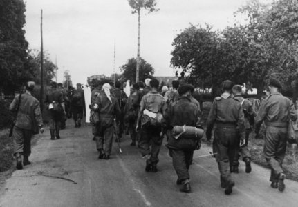Captive Allied soldiers during the retreat from France, 1944 (b/w photo)