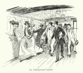 London: An Underground Station (colour litho)