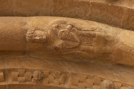 Church Església de Santa Maria de Covet. Exterior. West façade. The portal. Detail. Romanesque. 12th century.
