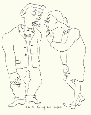 On the tip of his tongue (litho)