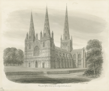 Lichfield Cathedral - South West View: sepia drawing, 1843 (drawing)