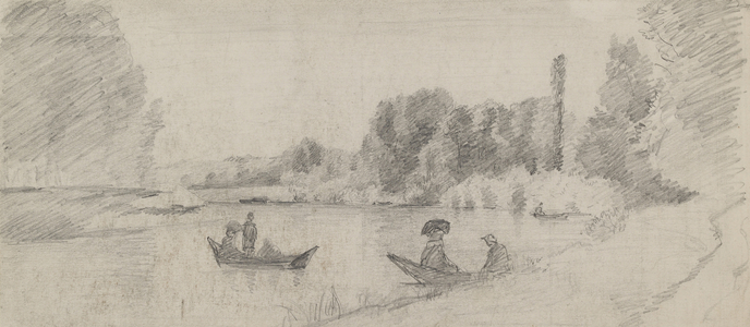Study of a river landscape with boats, 1863 - 1864 (graphite on paper)