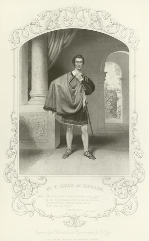 Mr T Mead as Iachimo, Cymbeline, Act I, Scene VII (engraving)