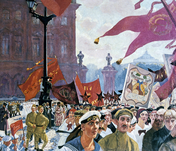 Celebrations marking the opening of the Second Congress of the Komintern, St Petersburg, 1921. Boris Mikhaylovich Kustodiev (1878-1827) Russian painter and stage designer.'