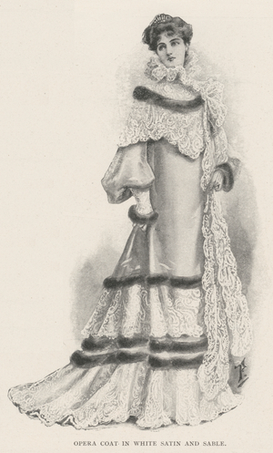 Opera Coat in White Satin and Sable (litho)