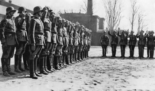 Swearing-in of recruits in the barrack yard, 1931 (b/w photo)