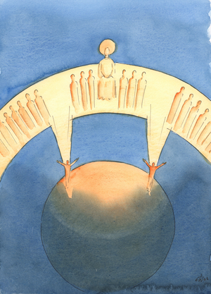 In private prayer we can arise in spirit to be united with the Communion of Saints in Heaven in praise of the Father, through Christ, 2003 (w/c on paper)