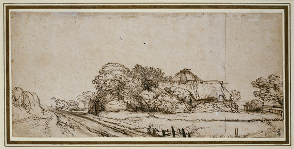 Farm Buildings beside a Road (pen and brown ink with brown wash)