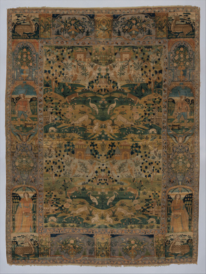 Pictorial Carpet with metal wrapped thread, 17th century (silk)
