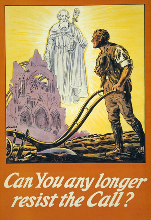 Recruitment Poster "Can You any longer resist the Call?, pub. Dublin, c.1915 (colour litho)