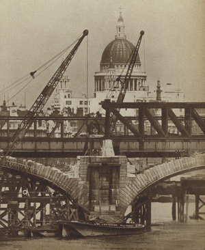 Demolition of Waterloo Bridge, London, 1934 (b/w photo)