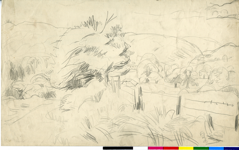 Landscape With Wire Fence and Distant Hills - Sketch, c.1920-73 (pencil)