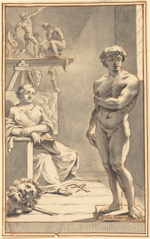 Allegory of Sculpture (red chalk with pen and brown ink and gray wash on laid paper)