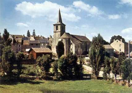 Aumont-Aubrac, France: the church, Postcard c. 1960