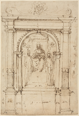 Altarpiece of the Madonna and Child with Saints, in Its Architectural Setting, 1528-1537 (pen and ink)
